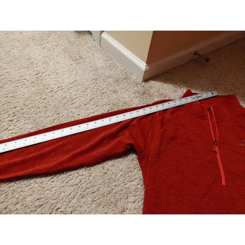 LL Bean Mens Slightly Fitted Quarter Zip Pullover Red Heather Grid Fleece 508296
